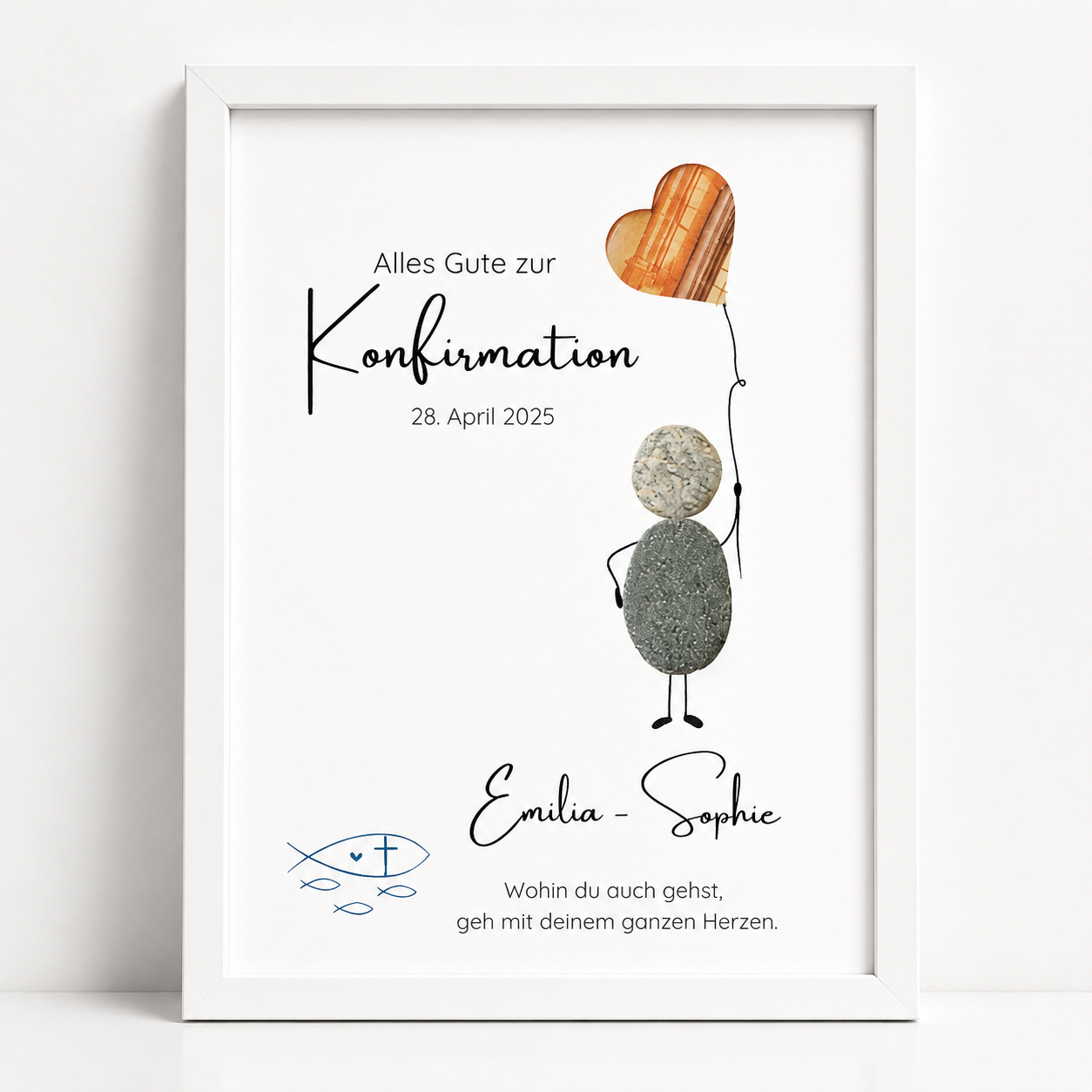 Kieselsteinbild Alles Gute zur Konfirmation – Geldgeschenk, personalisierbar, handgemachtes Steinbild