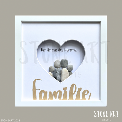 Handgemachtes Steinbild ‚Die Heimat des Herzens – Familie‘ – Geschenk für Familie, Natursteine, Herzensheimat
