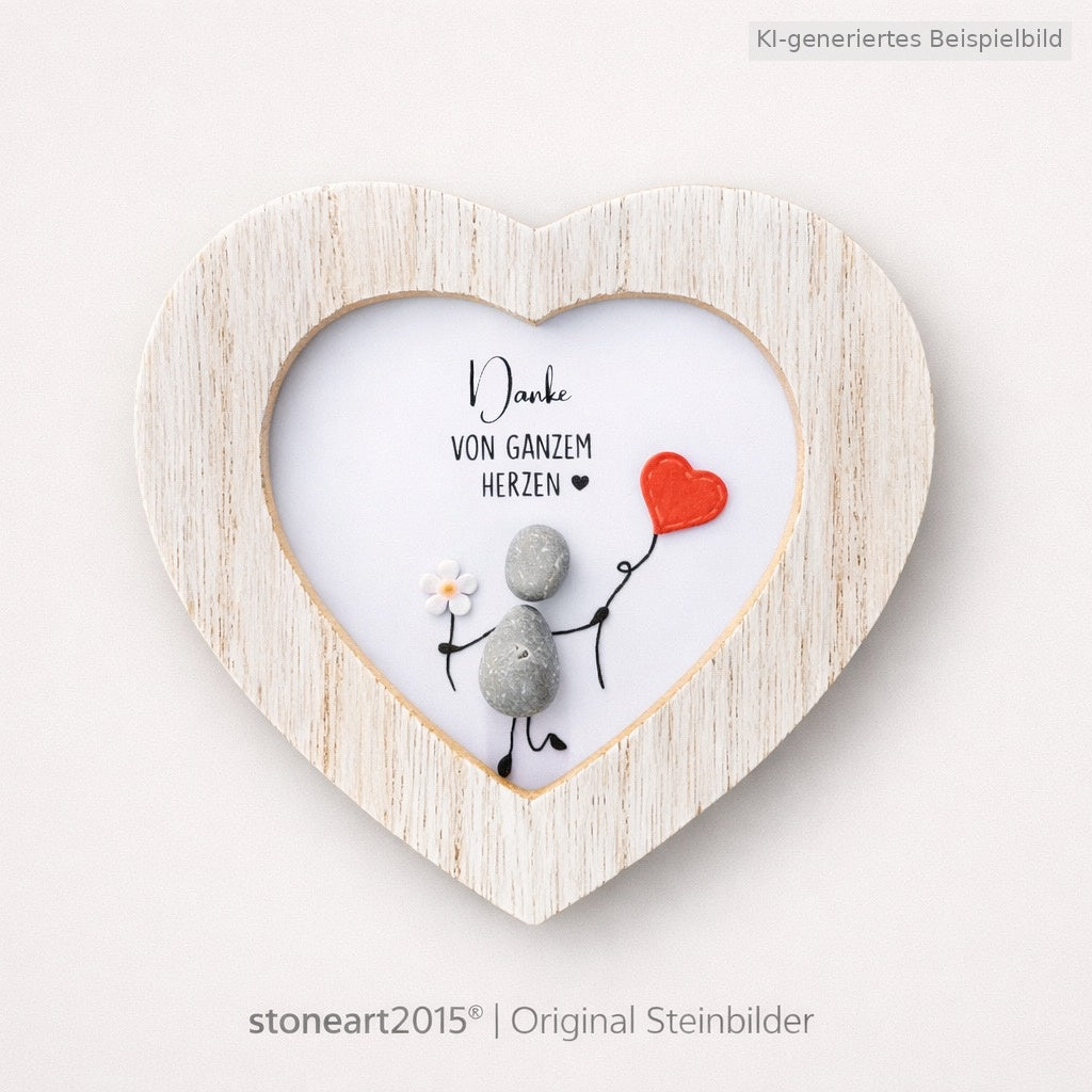 Kieselsteinbild Danke von ganzem Herzen – Dankeschön-Geschenk, handgemachtes Steinbild