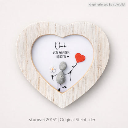 Kieselsteinbild Danke von ganzem Herzen – Dankeschön-Geschenk, handgemachtes Steinbild