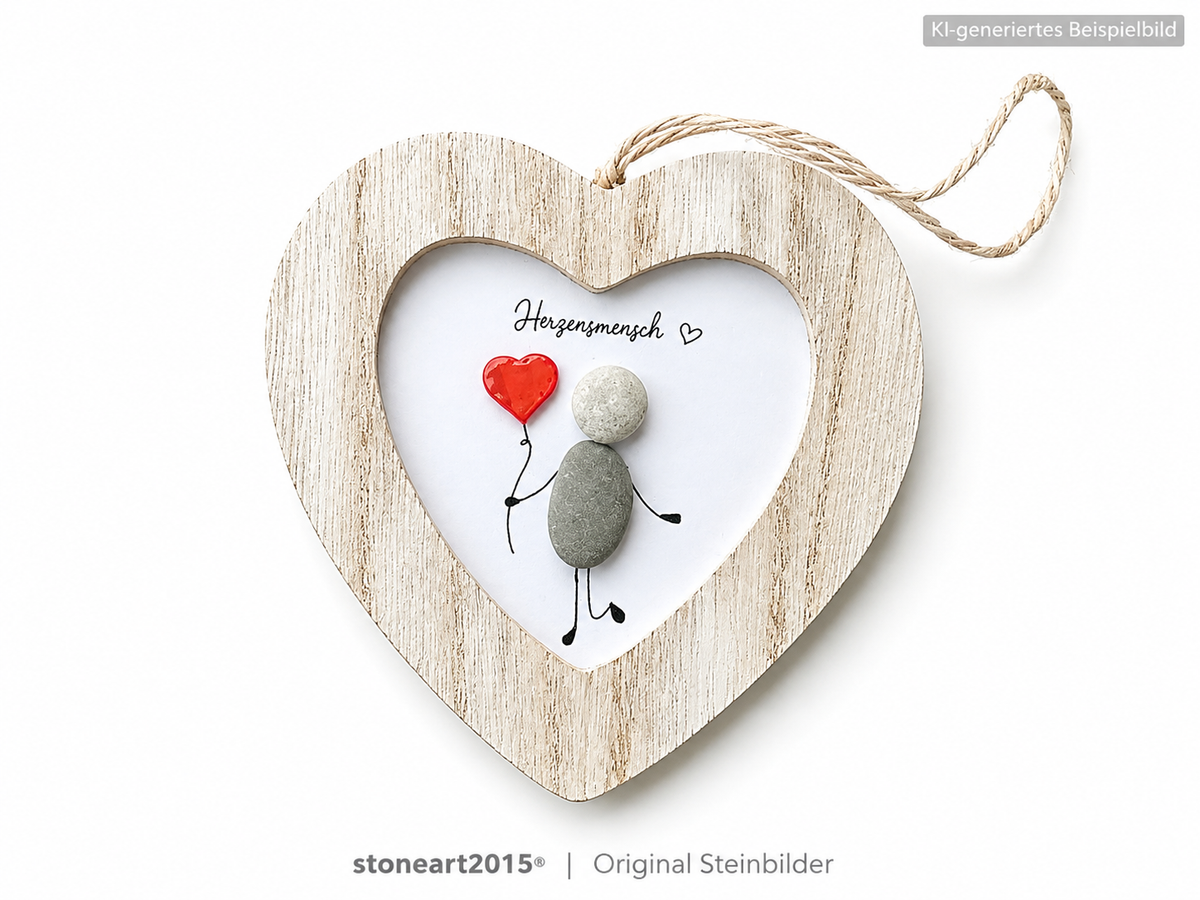 Kieselsteinbild Herzensmensch – Liebesgeschenk, handgemachtes Steinbild