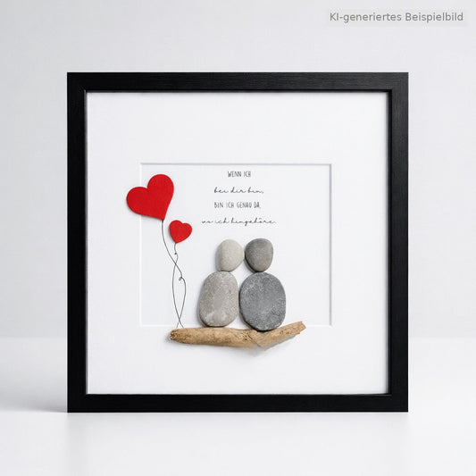 Kieselsteinbild Wenn ich bei dir bin bin ich genau da wo ich hingehöre – Hochzeitsgeschenk, handgemachtes Steinbild