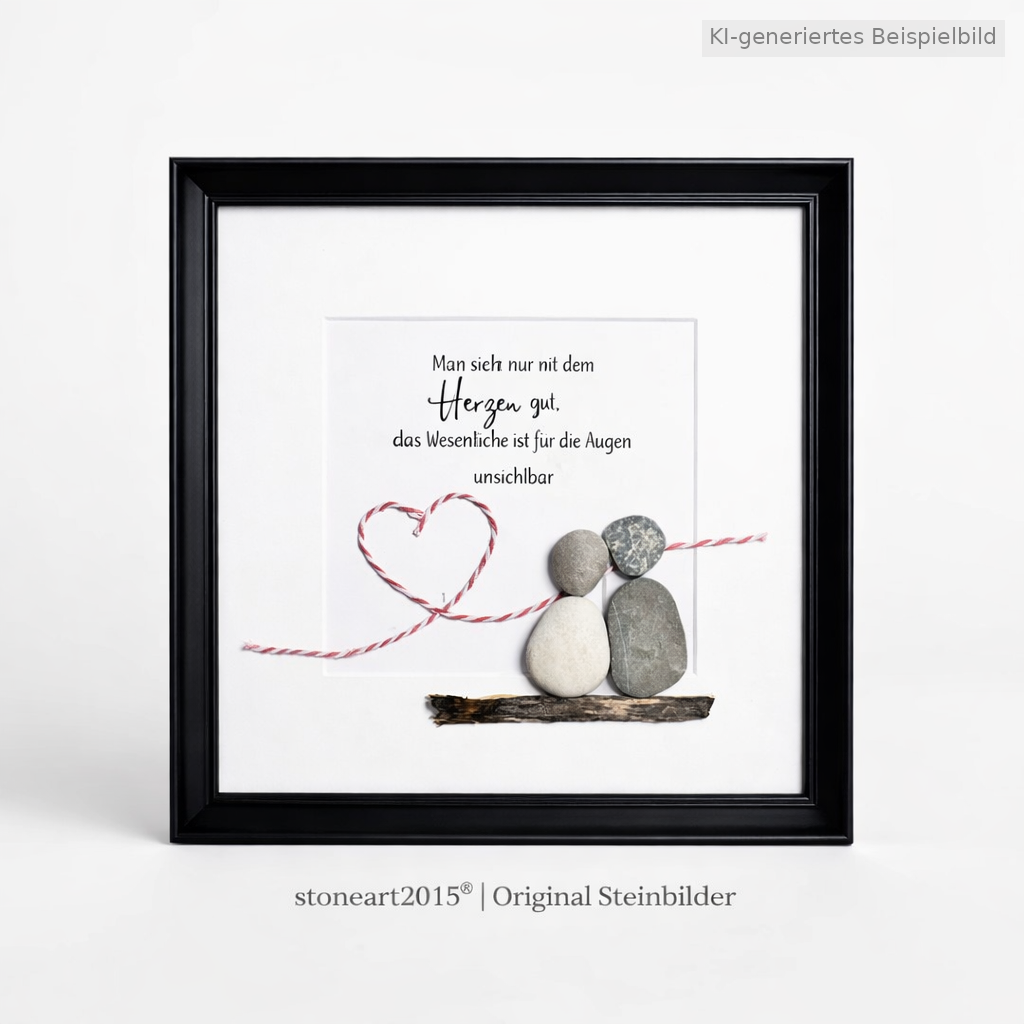 Kieselsteinbild Man sieht nur mit dem Herzen gut – Liebesgeschenk, handgemachtes Steinbild