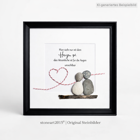 Kieselsteinbild Man sieht nur mit dem Herzen gut – Liebesgeschenk, handgemachtes Steinbild