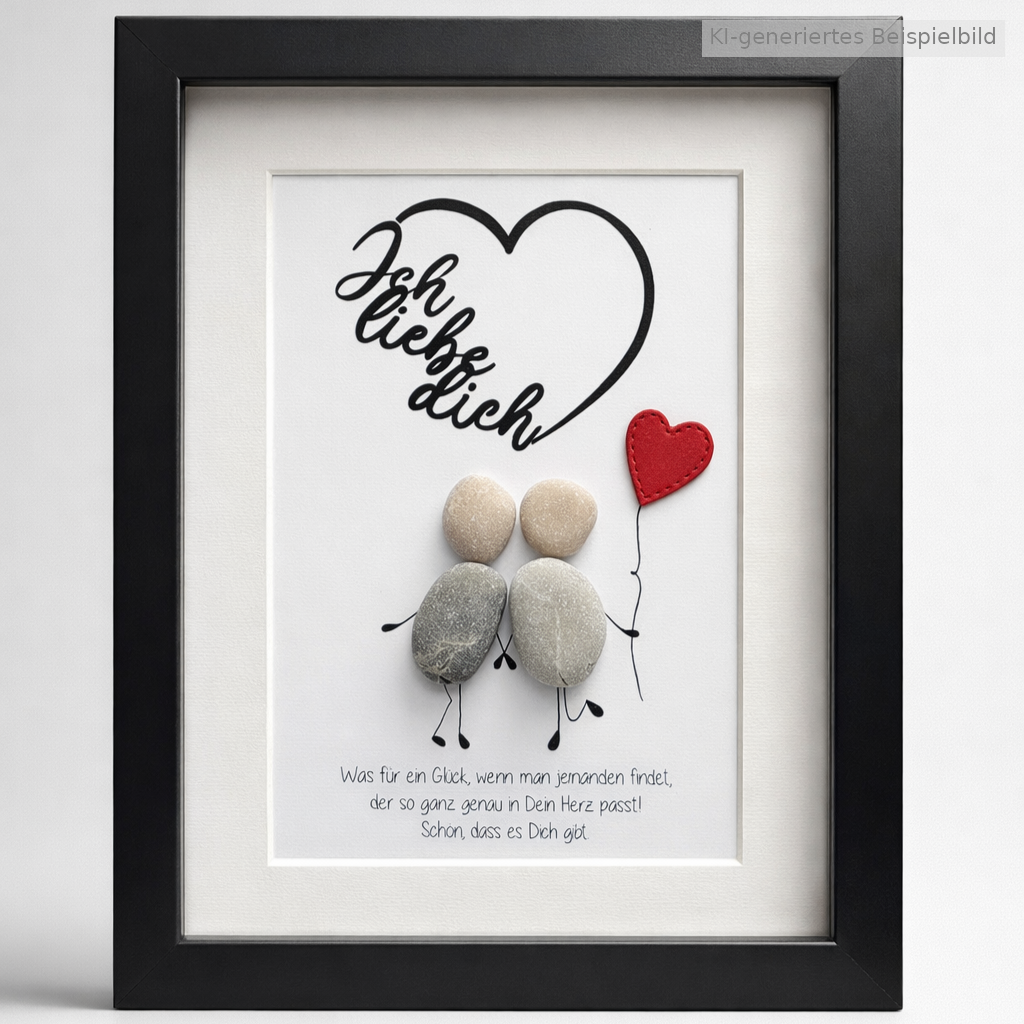 Kieselsteinbild Ich liebe dich Herz – Hochzeitsgeschenk, handgemachtes Steinbild