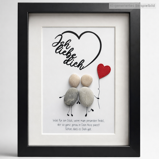 Kieselsteinbild Ich liebe dich Herz – Hochzeitsgeschenk, handgemachtes Steinbild