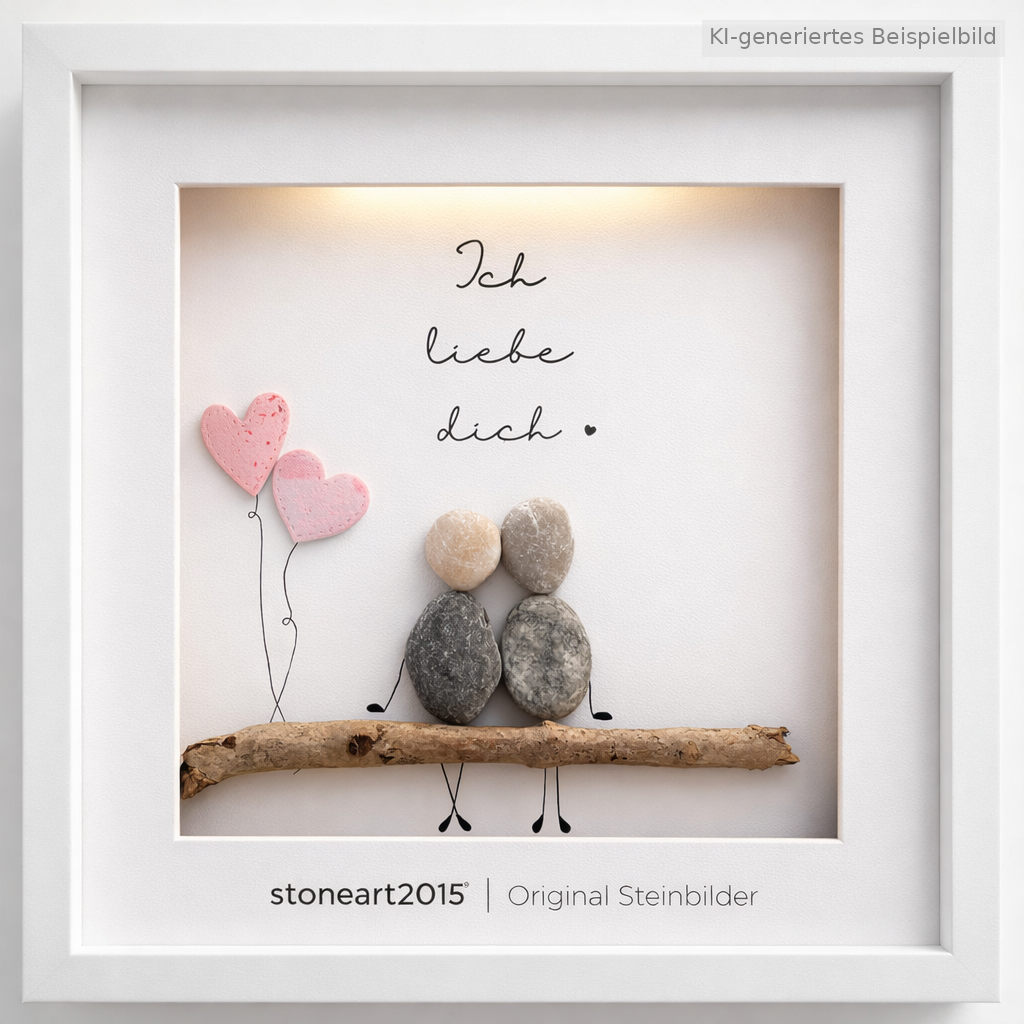 Kieselsteinbild Hab dich so lieb – Hochzeitsgeschenk, handgemachtes Steinbild