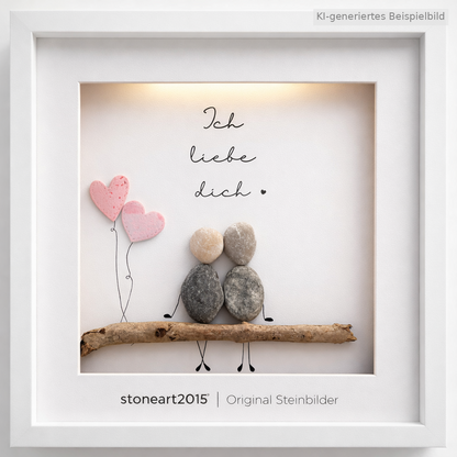 Kieselsteinbild Hab dich so lieb – Hochzeitsgeschenk, handgemachtes Steinbild