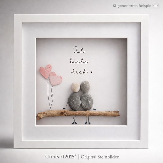 Kieselsteinbild Hab dich so lieb – Hochzeitsgeschenk, handgemachtes Steinbild