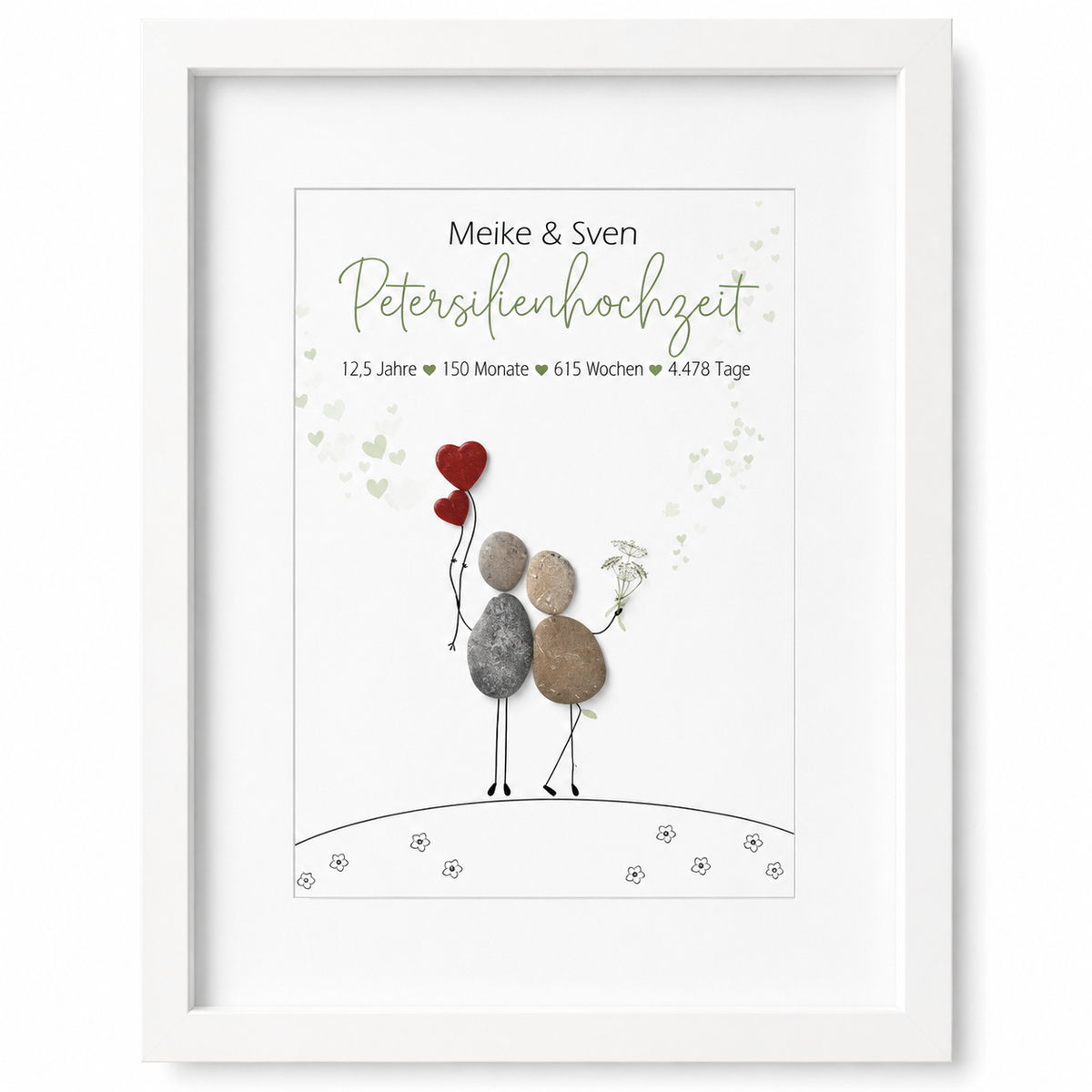 Kieselsteinbild Petersilienhochzeit – Geschenk zum 12,5. Hochzeitstag, handgemachtes Steinbild