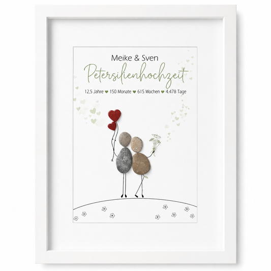 Kieselsteinbild Petersilienhochzeit – Geschenk zum 12,5. Hochzeitstag, handgemachtes Steinbild