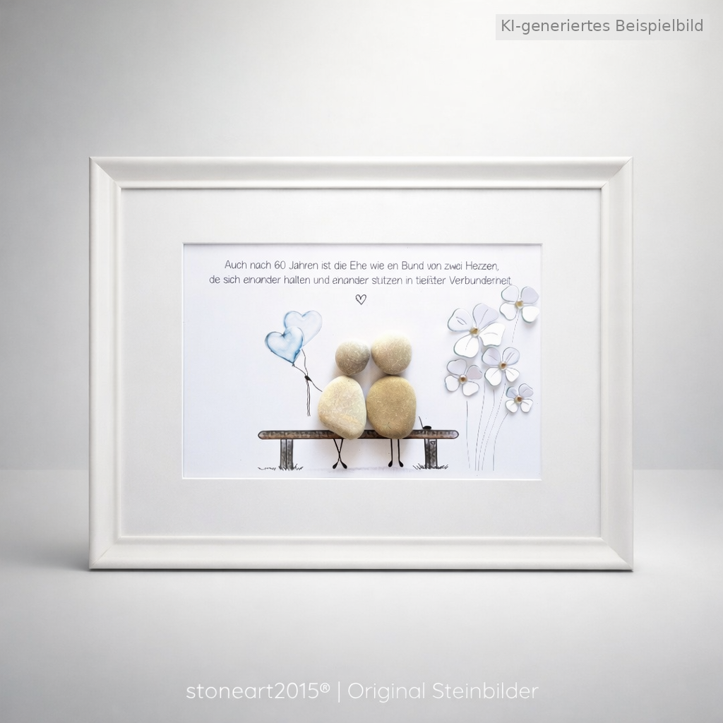 Kieselsteinbild Diamanthochzeit – Geschenk zum 60. Hochzeitstag, handgemachtes Steinbild