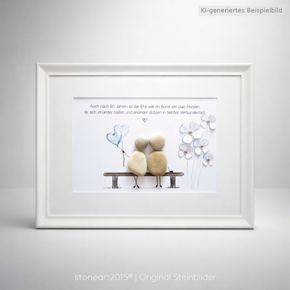 Kieselsteinbild Diamanthochzeit – Geschenk zum 60. Hochzeitstag, handgemachtes Steinbild