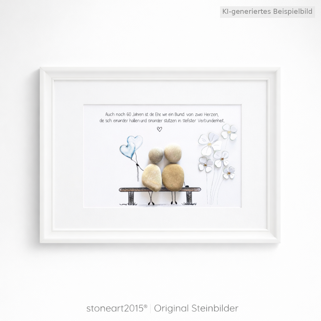 Kieselsteinbild Diamanthochzeit – Geschenk zum 60. Hochzeitstag, handgemachtes Steinbild
