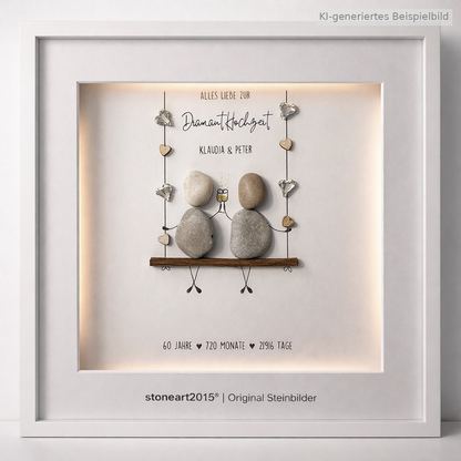 Kieselsteinbild Diamanthochzeit – Geschenk zum 60. Hochzeitstag, handgemachtes Steinbild