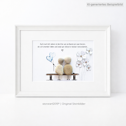 Kieselsteinbild Diamanthochzeit – Geschenk zum 60. Hochzeitstag, handgemachtes Steinbild