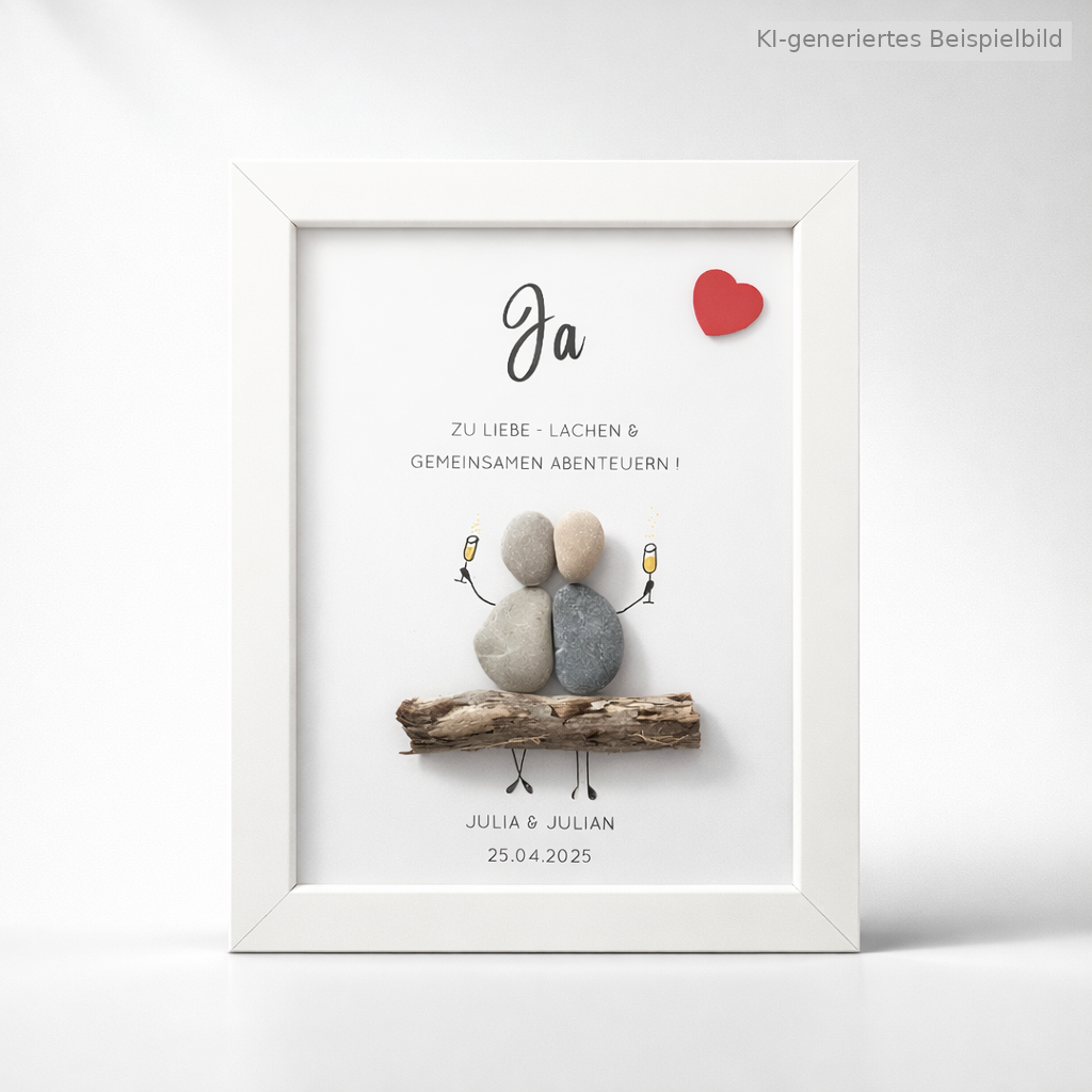 Kieselsteinbild Ja zu Liebe Lachen und gemeinsamen Abenteuern – Hochzeitsgeschenk, handgemachtes Steinbild