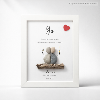 Kieselsteinbild Ja zu Liebe Lachen und gemeinsamen Abenteuern – Hochzeitsgeschenk, handgemachtes Steinbild