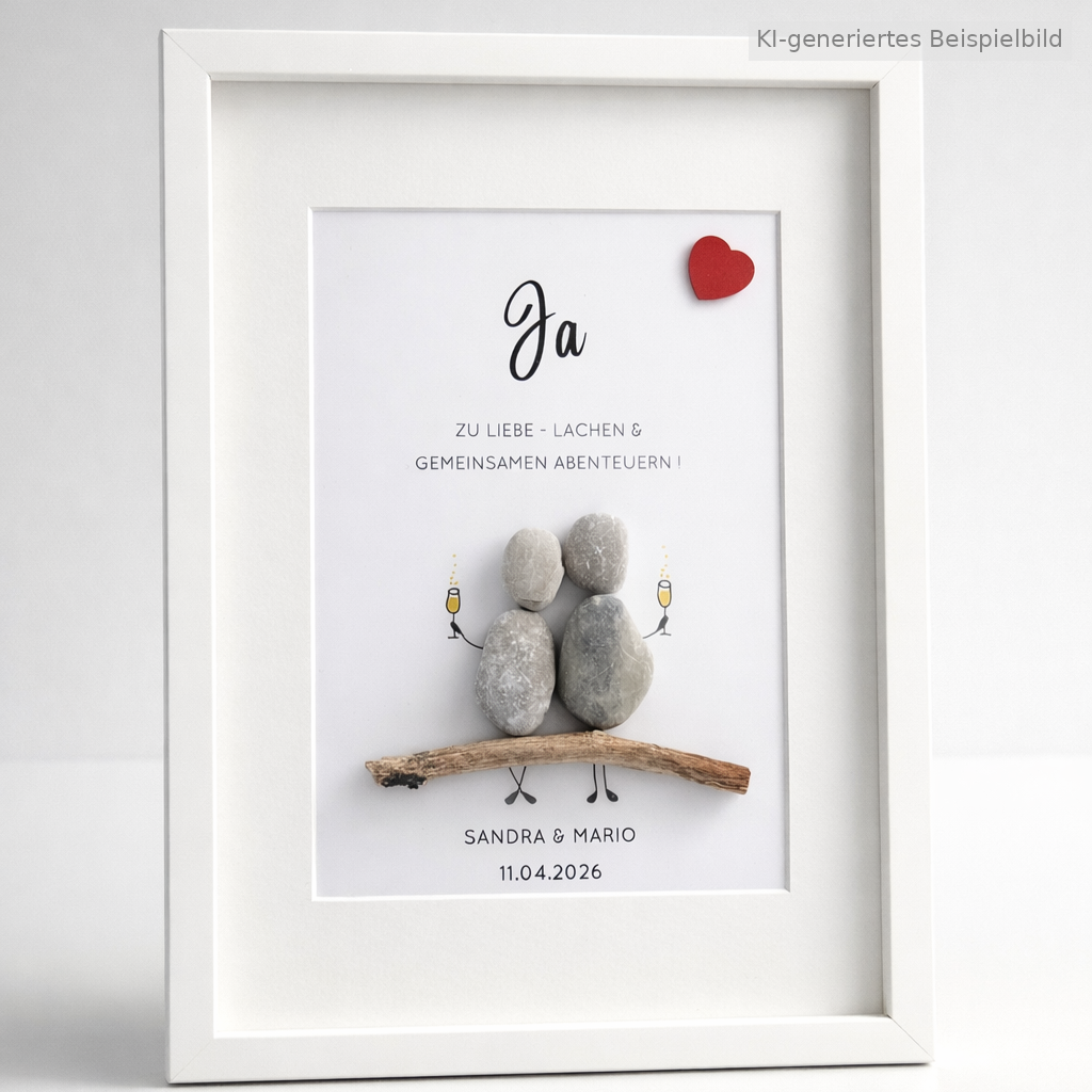 Kieselsteinbild Ja zu Liebe Lachen und gemeinsamen Abenteuern – Hochzeitsgeschenk, handgemachtes Steinbild