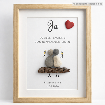 Kieselsteinbild Ja zu Liebe Lachen und gemeinsamen Abenteuern – Hochzeitsgeschenk, handgemachtes Steinbild