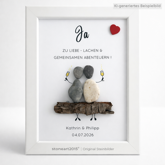 Kieselsteinbild Ja zu Liebe Lachen und gemeinsamen Abenteuern – Hochzeitsgeschenk, handgemachtes Steinbild