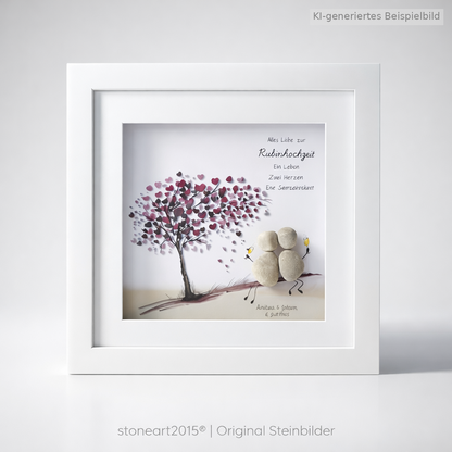 Kieselsteinbild Rubinhochzeit – Geschenk zum 40. Hochzeitstag, handgemachtes Steinbild
