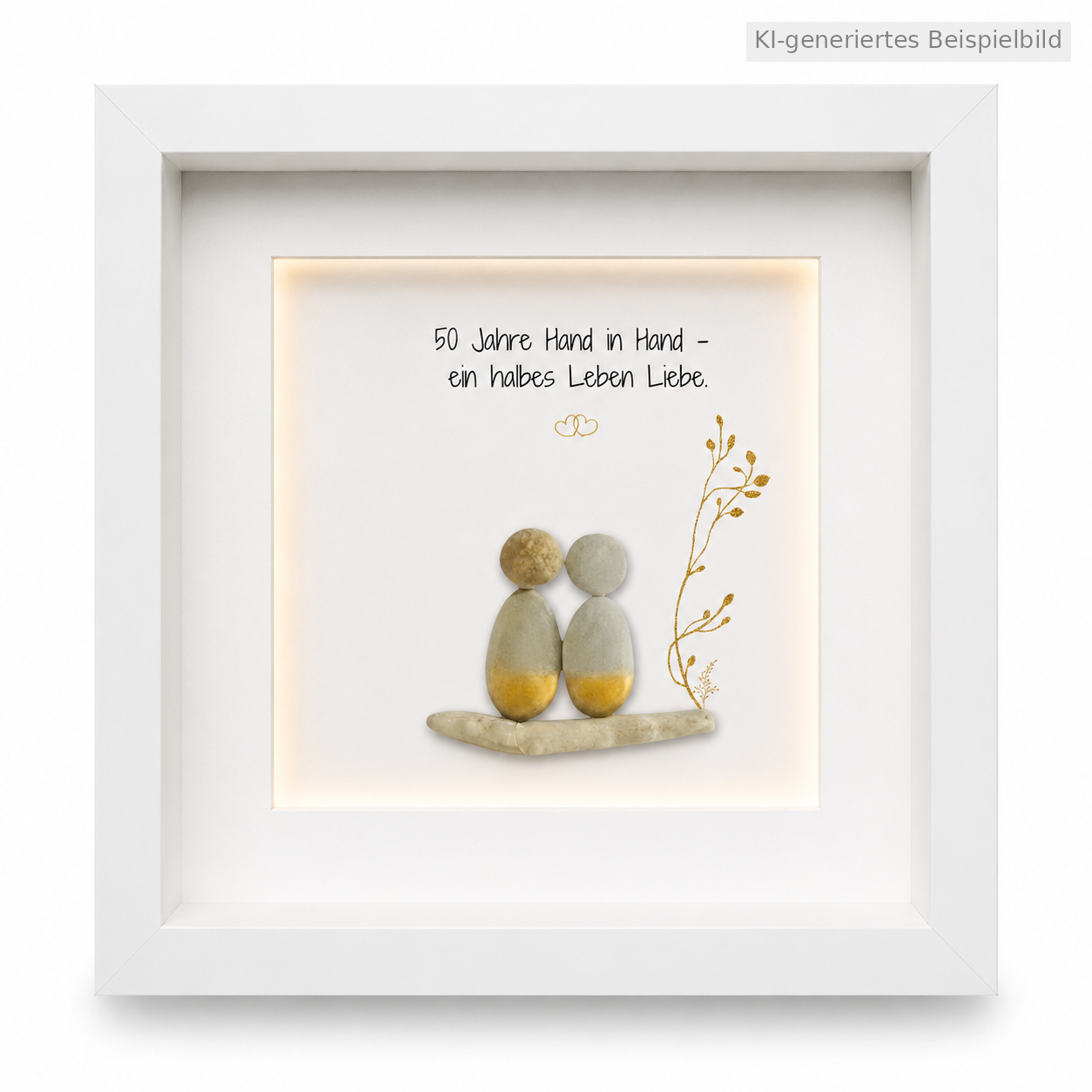 Kieselsteinbild Goldene Hochzeit mit Licht – personalisiertes Geschenk zum 50. Hochzeitstag, handgemachtes Steinbild