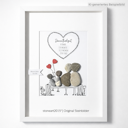 Kieselsteinbild Diamantene Hochzeit – Geschenk zum 60. Hochzeitstag, handgemachtes Steinbild