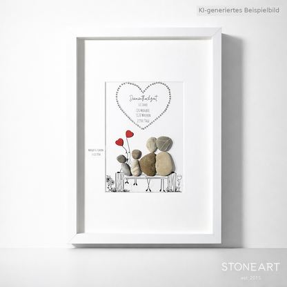 Kieselsteinbild Diamantene Hochzeit – Geschenk zum 60. Hochzeitstag, handgemachtes Steinbild