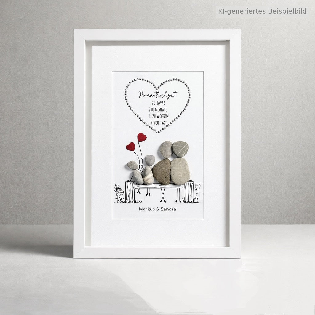 Kieselsteinbild Diamantene Hochzeit – Geschenk zum 60. Hochzeitstag, handgemachtes Steinbild