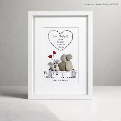 Kieselsteinbild Diamantene Hochzeit – Geschenk zum 60. Hochzeitstag, handgemachtes Steinbild