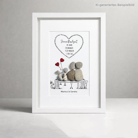 Kieselsteinbild Diamantene Hochzeit – Geschenk zum 60. Hochzeitstag, handgemachtes Steinbild