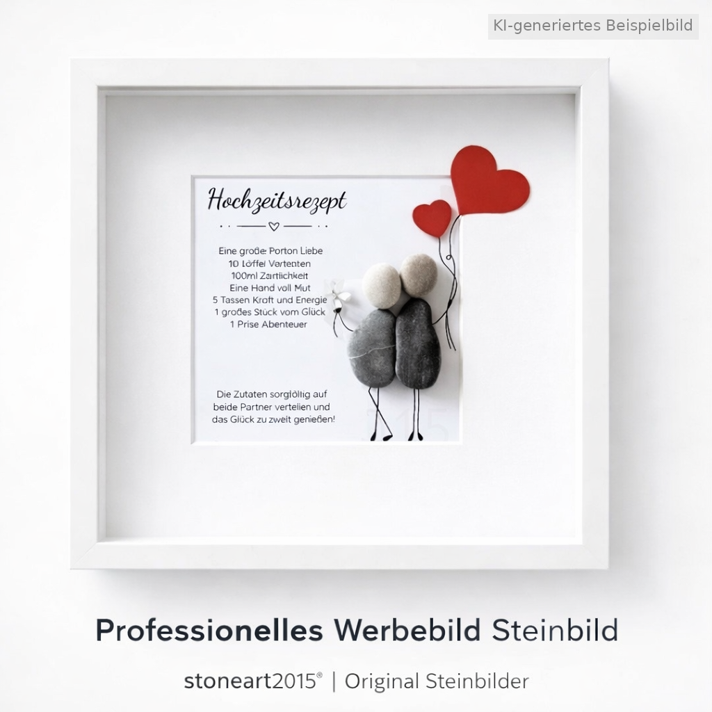Kieselsteinbild Hochzeitsrezept – originelles Hochzeitsgeschenk, handgemachtes Steinbild