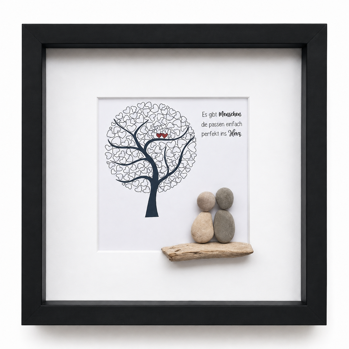 Kieselsteinbild Es gibt Menschen die passen perfekt ins Herz – Hochzeitsgeschenk, handgemachtes Steinbild