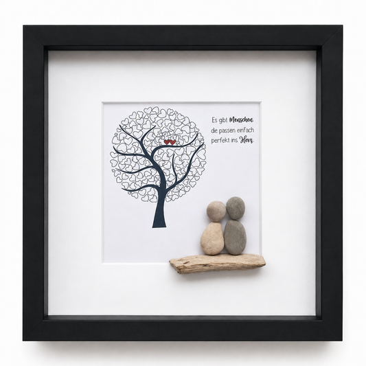 Kieselsteinbild Es gibt Menschen die passen perfekt ins Herz – Hochzeitsgeschenk, handgemachtes Steinbild
