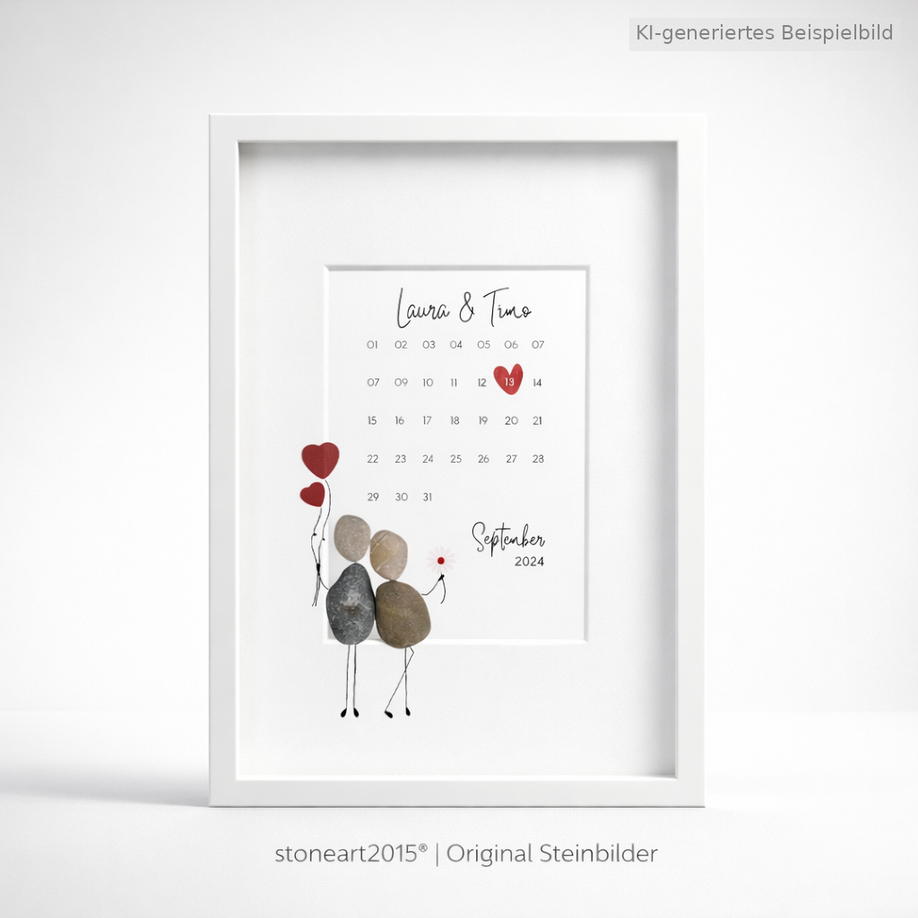 Kieselsteinbild Hochzeitskalender – originelles Hochzeitsgeschenk, handgemachtes Steinbild