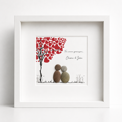 Kieselsteinbild Für immer gemeinsam – Hochzeitsgeschenk personalisiert, handgemachtes Steinbild