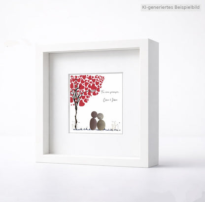 Kieselsteinbild Für immer gemeinsam – Hochzeitsgeschenk personalisiert, handgemachtes Steinbild