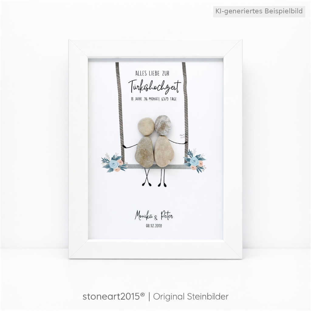 Kieselsteinbild Türkishochzeit – Geschenk zum 18. Hochzeitstag, handgemachtes Steinbild
