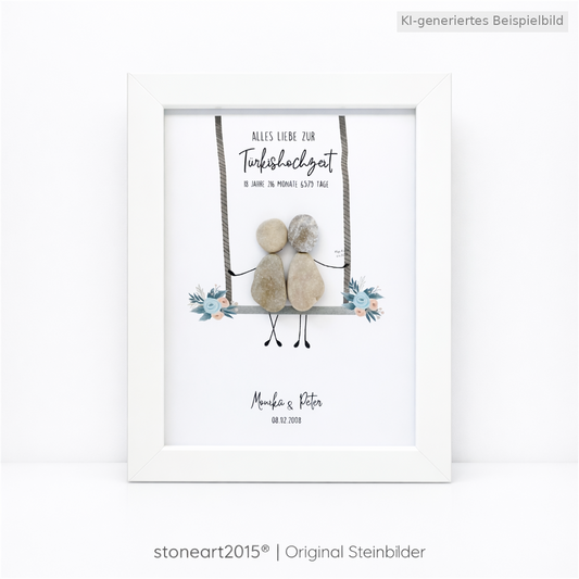 Kieselsteinbild Türkishochzeit – Geschenk zum 18. Hochzeitstag, handgemachtes Steinbild