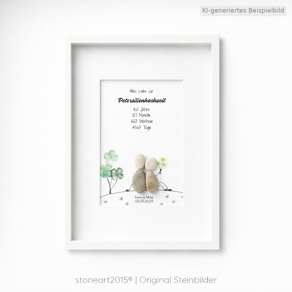Kieselsteinbild Petersilienhochzeit Brautpaar – Geschenk zum 12,5. Hochzeitstag, handgemachtes Steinbild