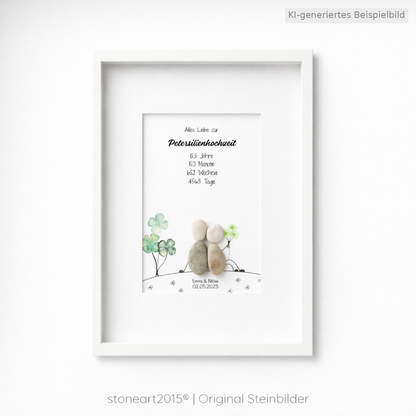 Kieselsteinbild Petersilienhochzeit Brautpaar – Geschenk zum 12,5. Hochzeitstag, handgemachtes Steinbild