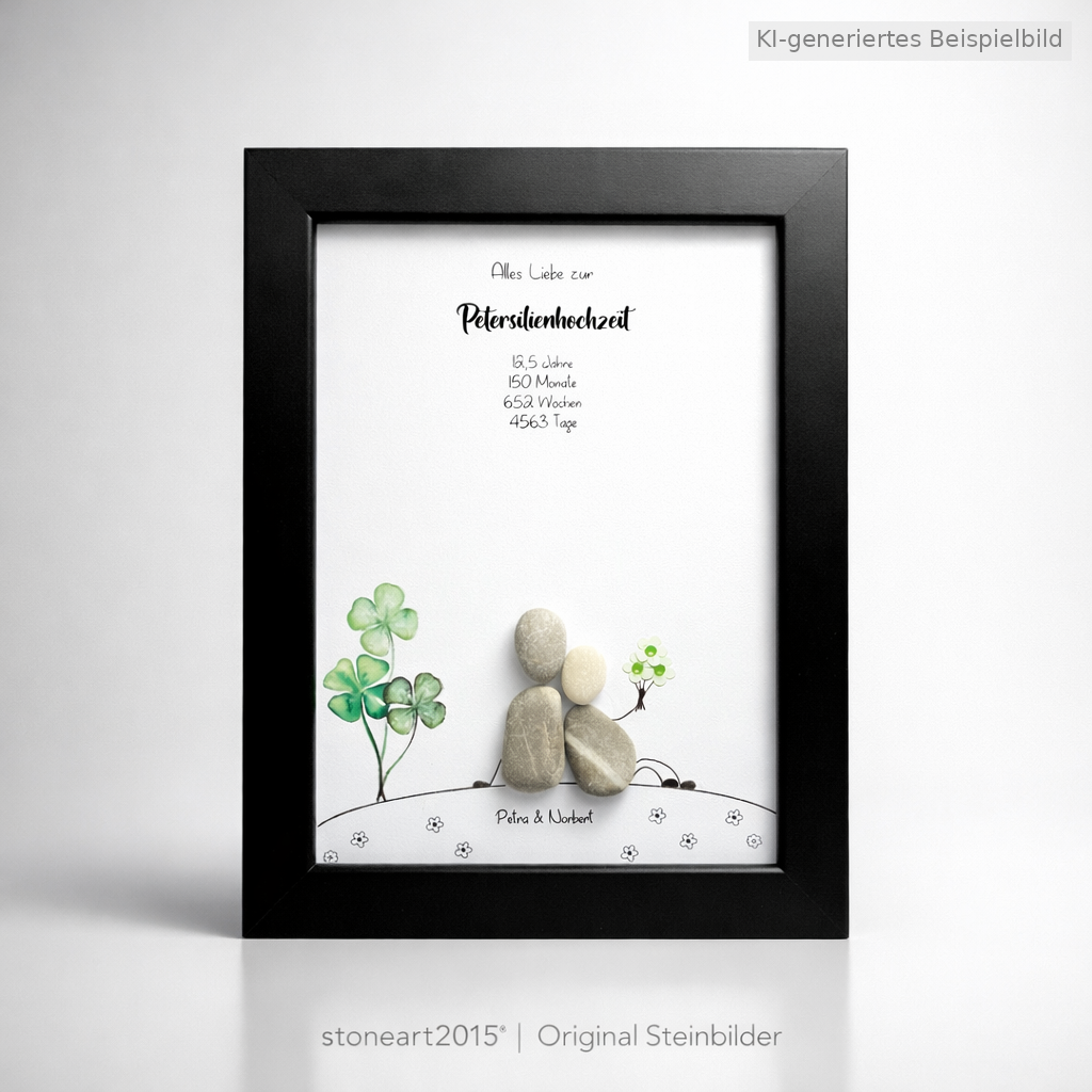 Kieselsteinbild Petersilienhochzeit Brautpaar – Geschenk zum 12,5. Hochzeitstag, handgemachtes Steinbild