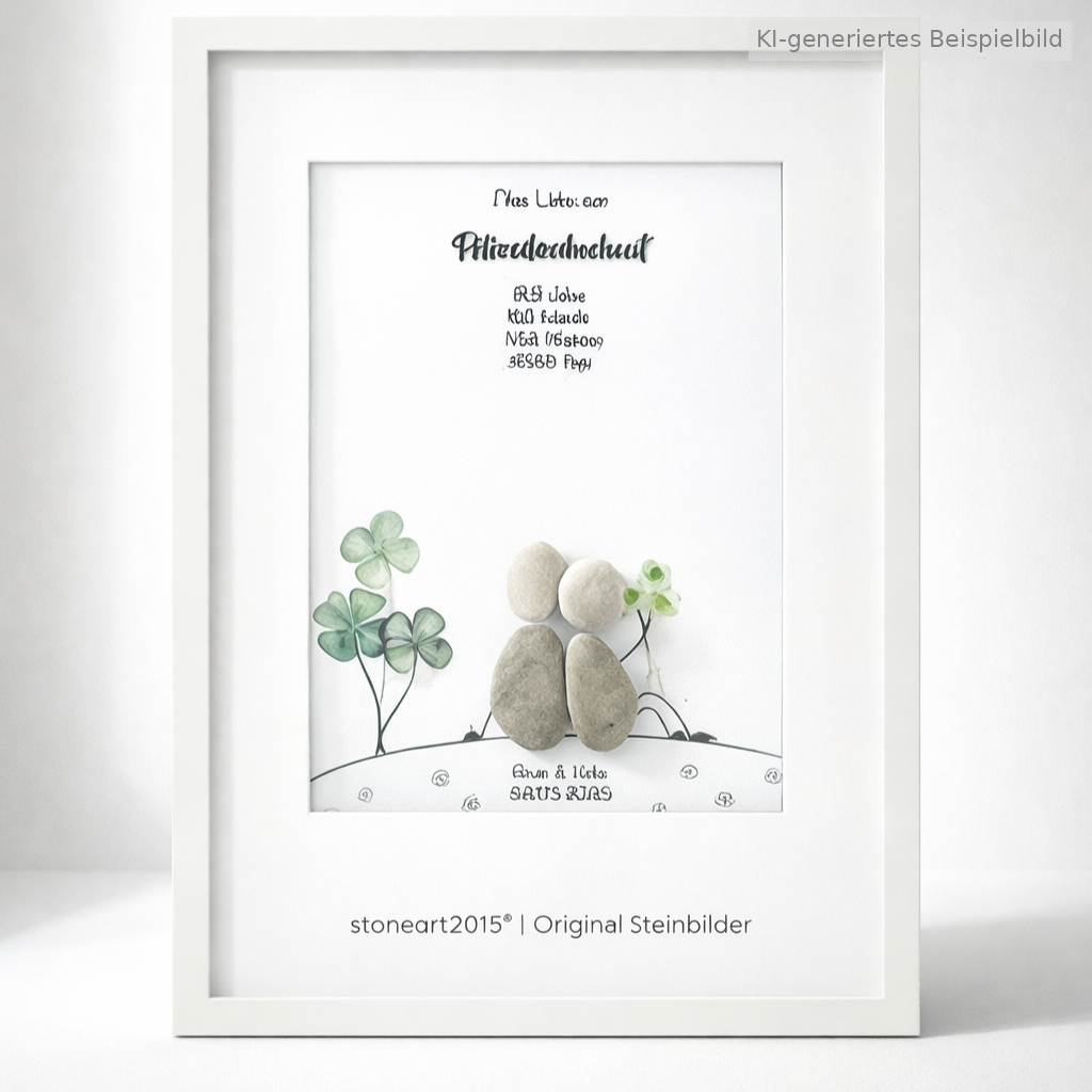 Kieselsteinbild Petersilienhochzeit Brautpaar – Geschenk zum 12,5. Hochzeitstag, handgemachtes Steinbild