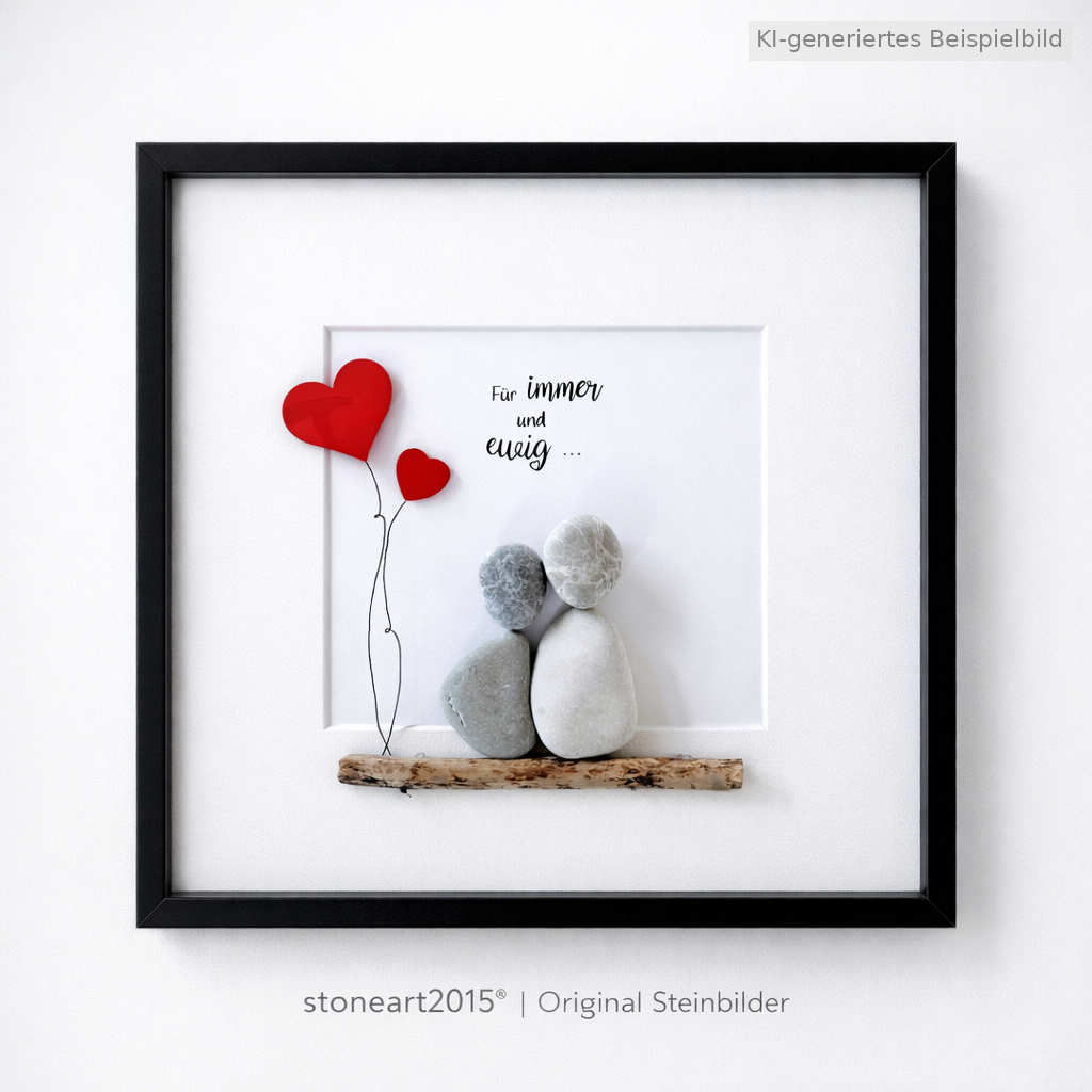 Kieselsteinbild Für immer und ewig – Hochzeitsgeschenk, handgemachtes Steinbild