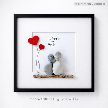 Kieselsteinbild Für immer und ewig – Hochzeitsgeschenk, handgemachtes Steinbild