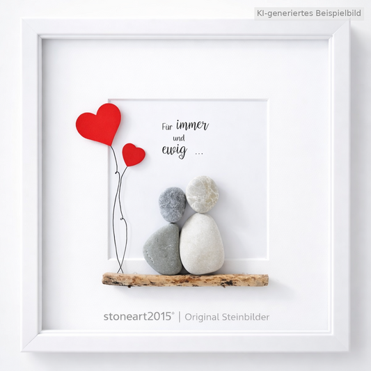 Kieselsteinbild Für immer und ewig – Hochzeitsgeschenk, handgemachtes Steinbild