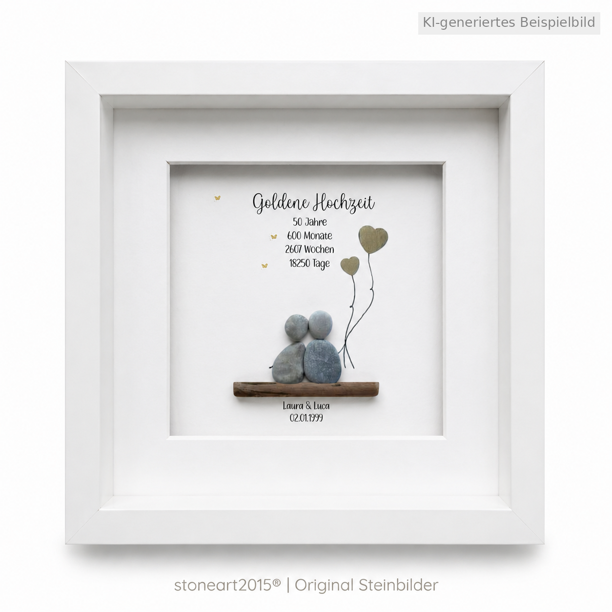 Kieselsteinbild Goldene Hochzeit Luftballons – Geschenk zur Goldenen Hochzeit, handgemachtes Steinbild