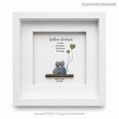 Kieselsteinbild Goldene Hochzeit Luftballons – Geschenk zur Goldenen Hochzeit, handgemachtes Steinbild