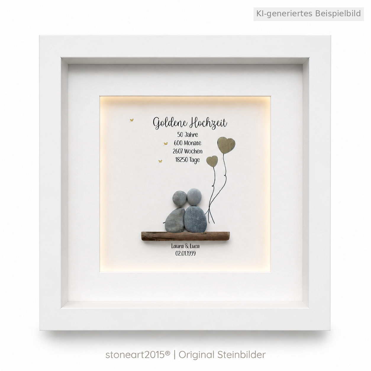Kieselsteinbild Goldene Hochzeit Luftballons – Geschenk zur Goldenen Hochzeit, handgemachtes Steinbild